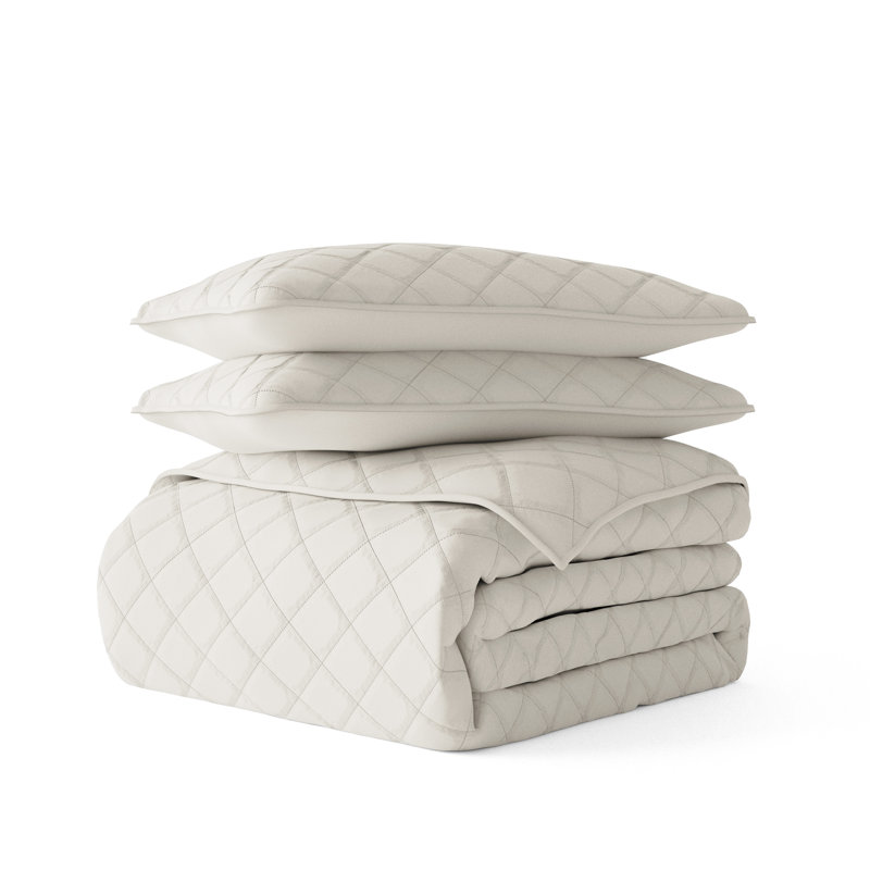 Natural Twin Microfiber Reversible Quilt Set with Shams