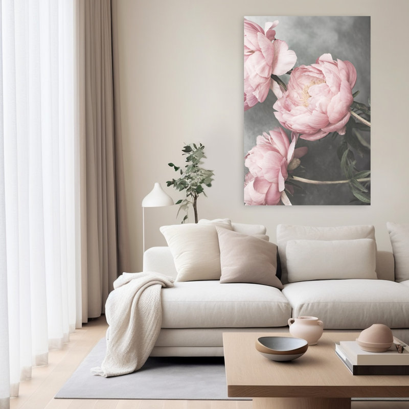 Art contemporain contemporain abstrait pivoine rose, H 60 po x l 40 po