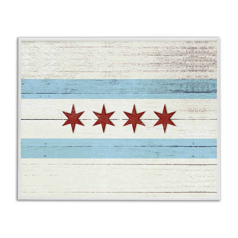 «Chicago Flag Distress Wood Look», impression, Estampe numérique Farmhouse, H 11 po x l 14 po