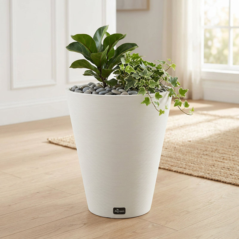 Cara Ribbed Round Taper Composite Planter, White