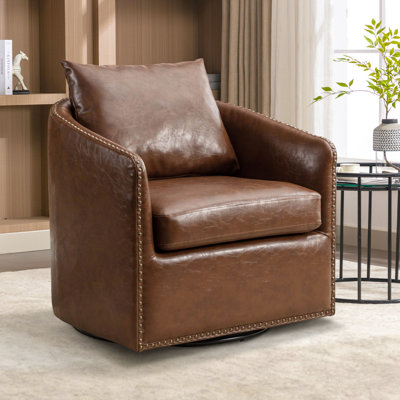 Fauteuil demi-tonneau à accoudoirs pivotants 27,5 po avec garniture cloutée et coussin amovible Jarissa