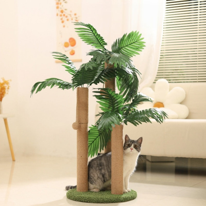 Grattoir tropical en sisal avec tours multiniveaux et base en gazon naturel