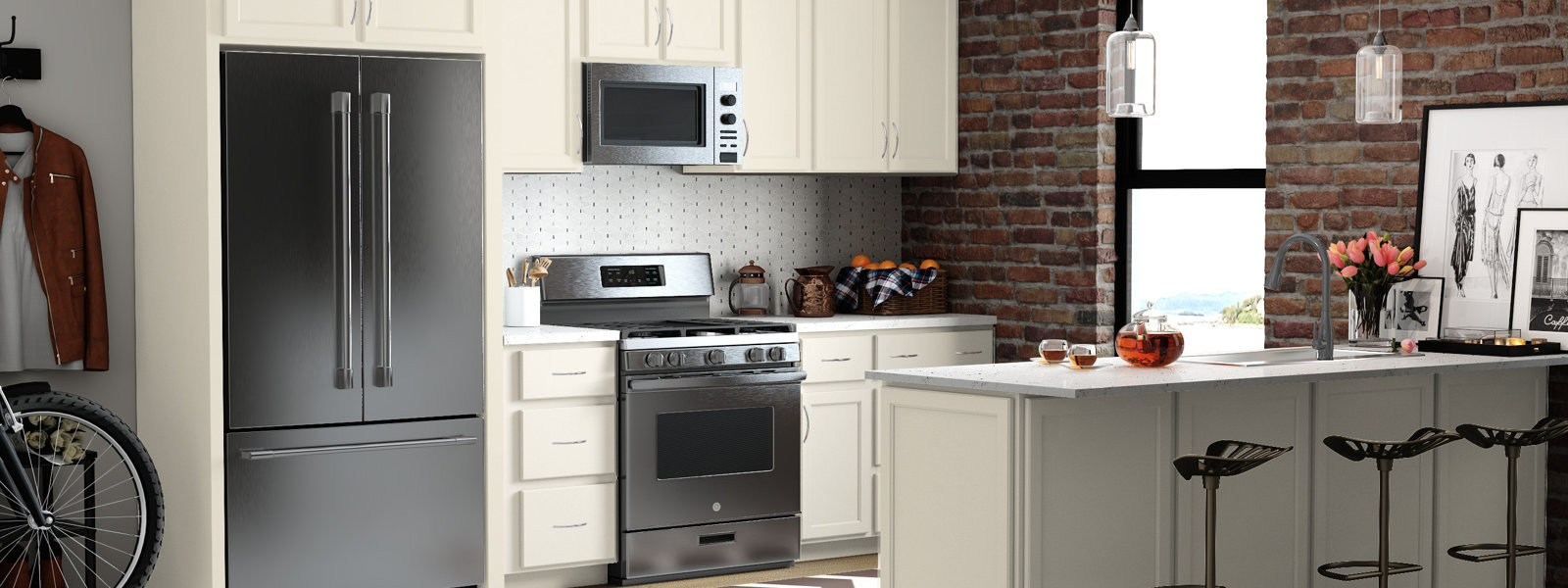 CREAM KITCHEN CABINETS, Cream kitchen cabinets with stainless steel  appliances. Design by