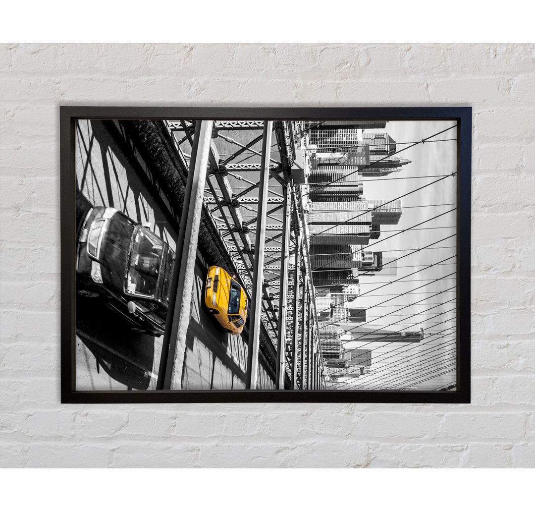 Brooklyn Bridge Yellow Cab NYC - Einzelbildrahmen Kunstdrucke auf Leinwand