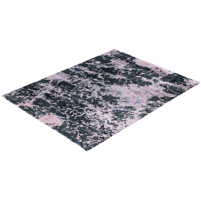 Tapis unique fait à la main Ikat - noir, 9 pi 1 po x 12 pi 1 po