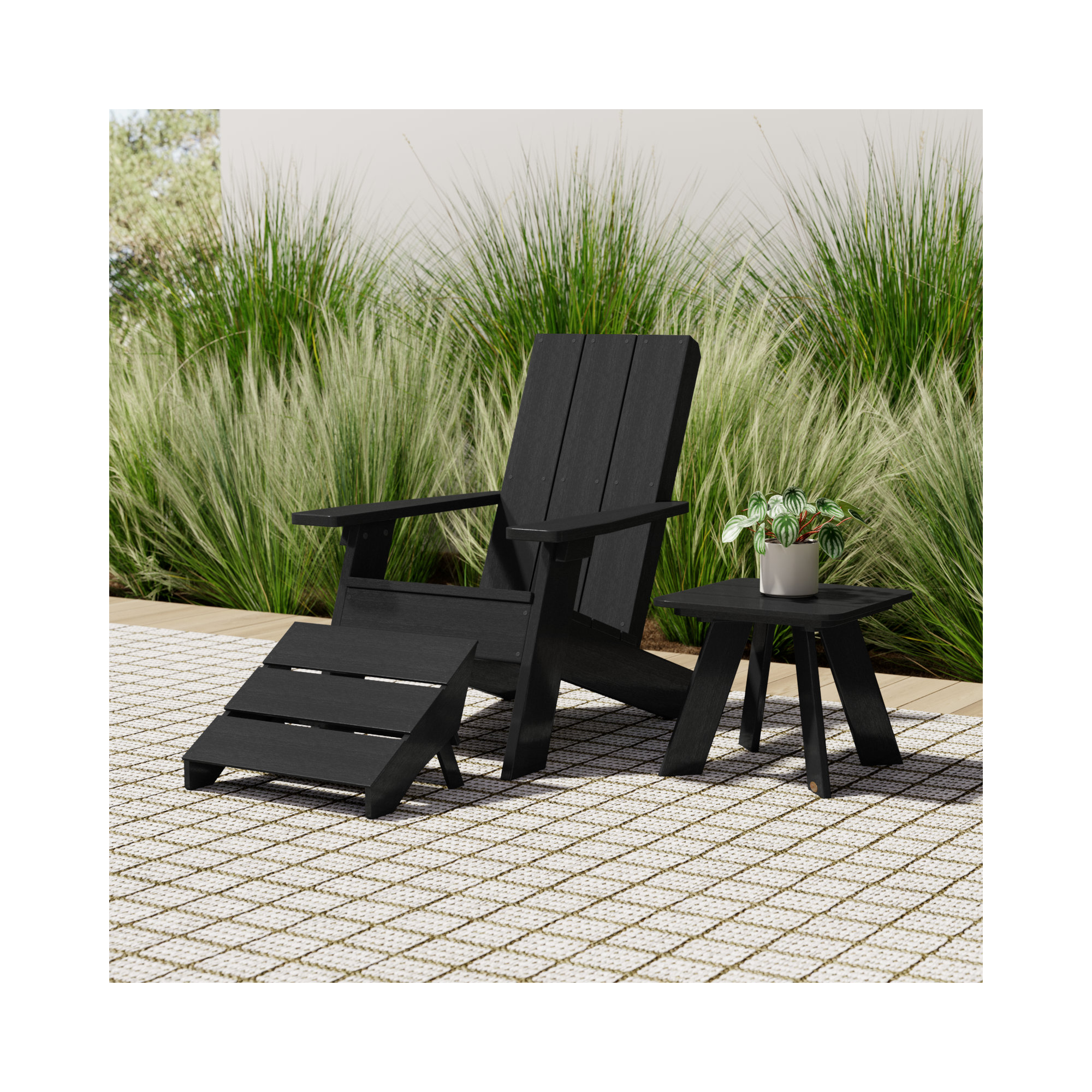 Byrnes Outdoor Adirondack Chair With Table, Black