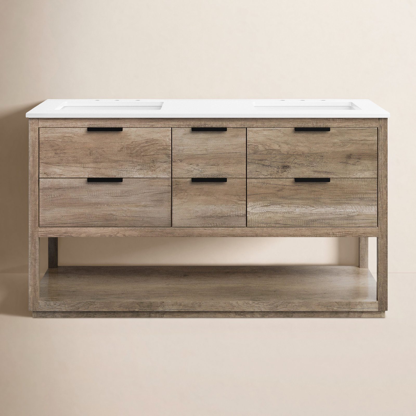 Felicity 60'' Double Bathroom Vanity, Natural Oak