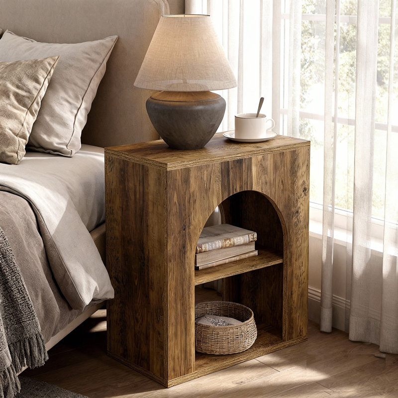 26'' End Table With Storage，Farmhouse End Table With Storage Shelf, 1