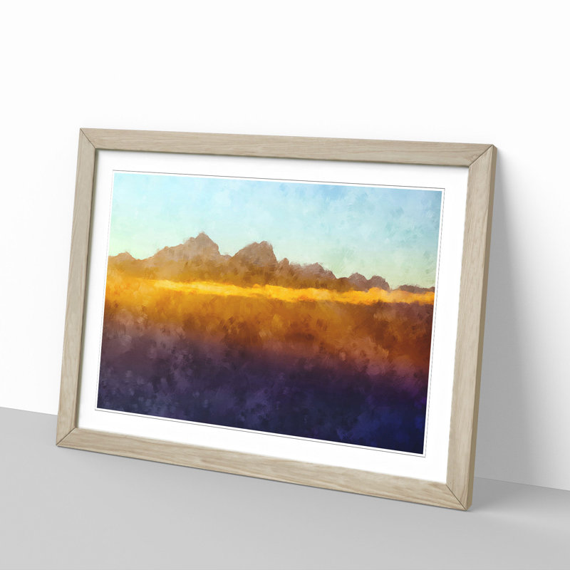 Amber Mountains - Single Picture Frame Painting on MDF, Oak, 40cm H x 60cm W x 2cm D