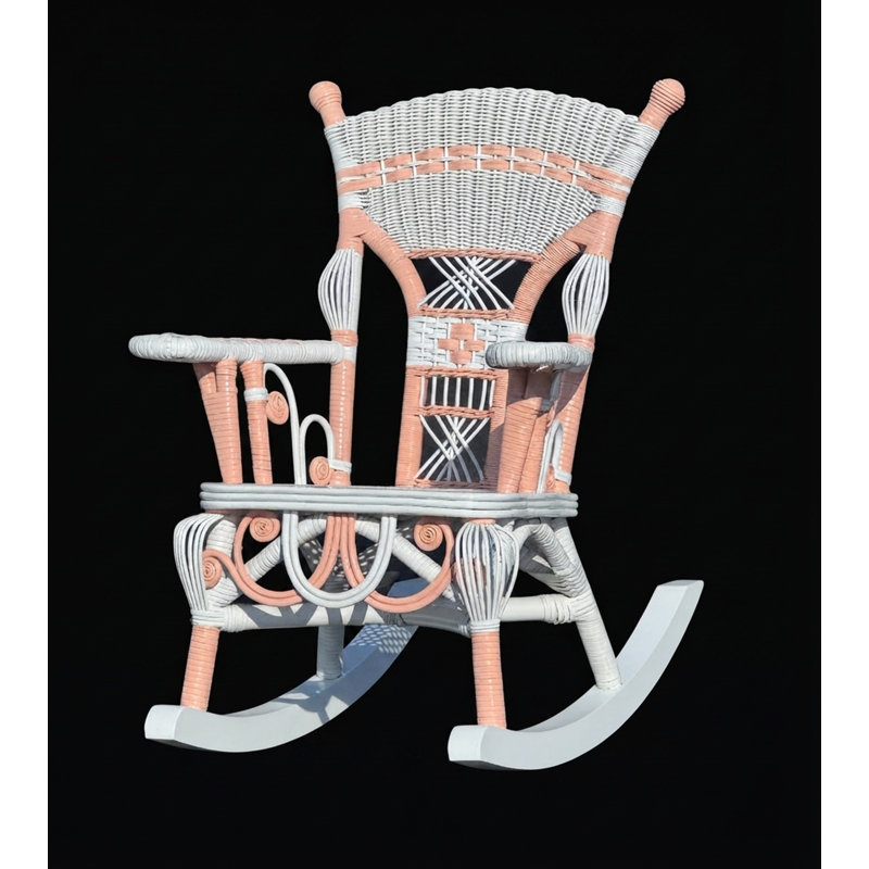 Chaise berçante en osier pour enfant Deas, Rose/blanc