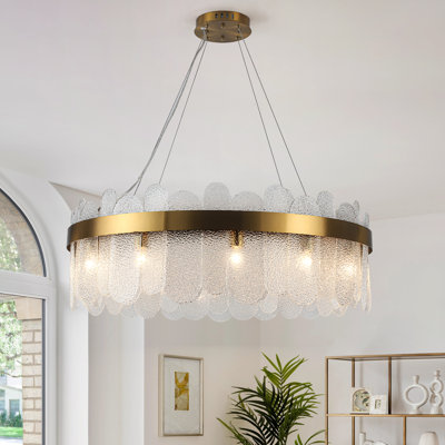 Modern & luxurious 12-Light Dimmable Drum Chandelier With Ripple Glass