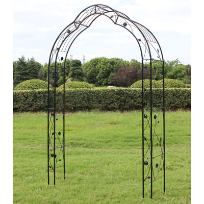 Garden Trellis Arch For Plants - Stable, 97.55 In. High, Black Finish Climbing Tall, Galvanized, Metal