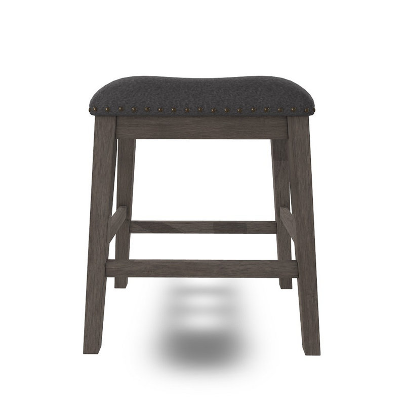Ensemble de 2 tabourets à hauteur de comptoir Caity, structure en bois gris, assise rembourrée
