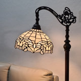 Amaryon 62" Brown Metal Arched Floor Lamp With White Geometric Stained Glass Shade
