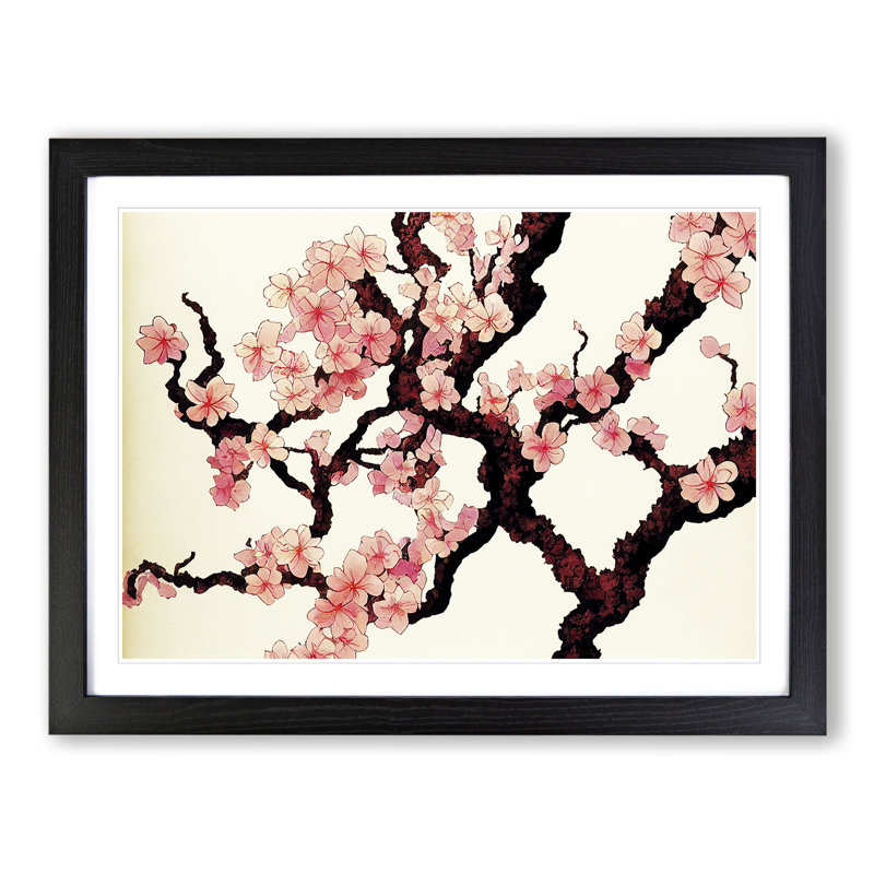 Inspirational Cherry Blossom Tree Flowers - Framed Print, Black, 46cm H x 64cm W x 2cm D
