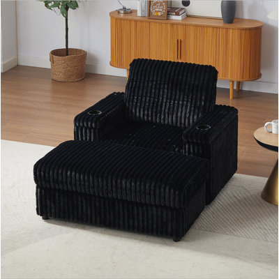 Fauteuil inclinable simple en velours côtelé de 42,5 pouces avec coussin de dossier, porte-gobelet, repose-pieds de rangement, canapé de salon confortable et profond
