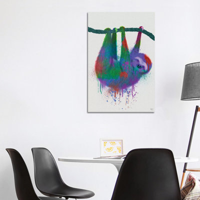 Sloth Rainbow Splash by Fab Funky - Wrapped Canvas Gallery-Wrapped Canvas Giclée
