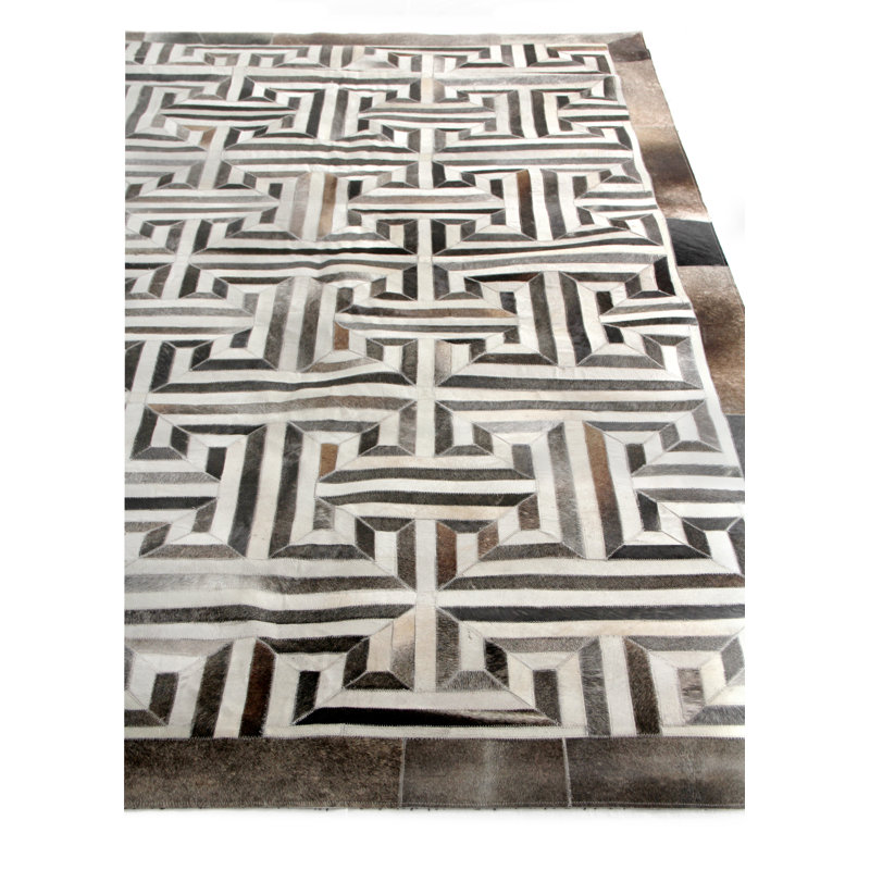 Natural Hide Cowhide Geometric Area Rug, Rectangle 9' x 12'