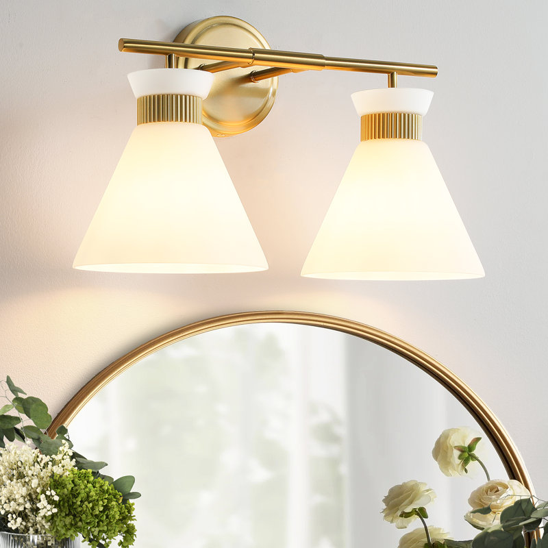 Luminaire de meuble-lavabo 2 lumières avec abat-jour en verre givré Kaylisa, Doré