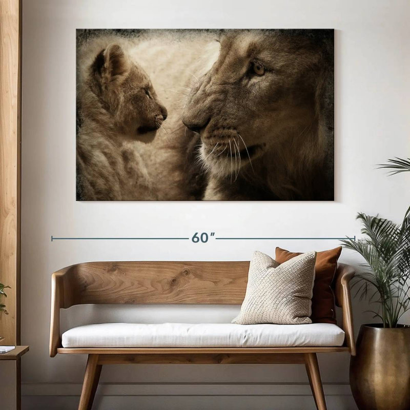 Lion et son ourson, H 34 po x l 51 po