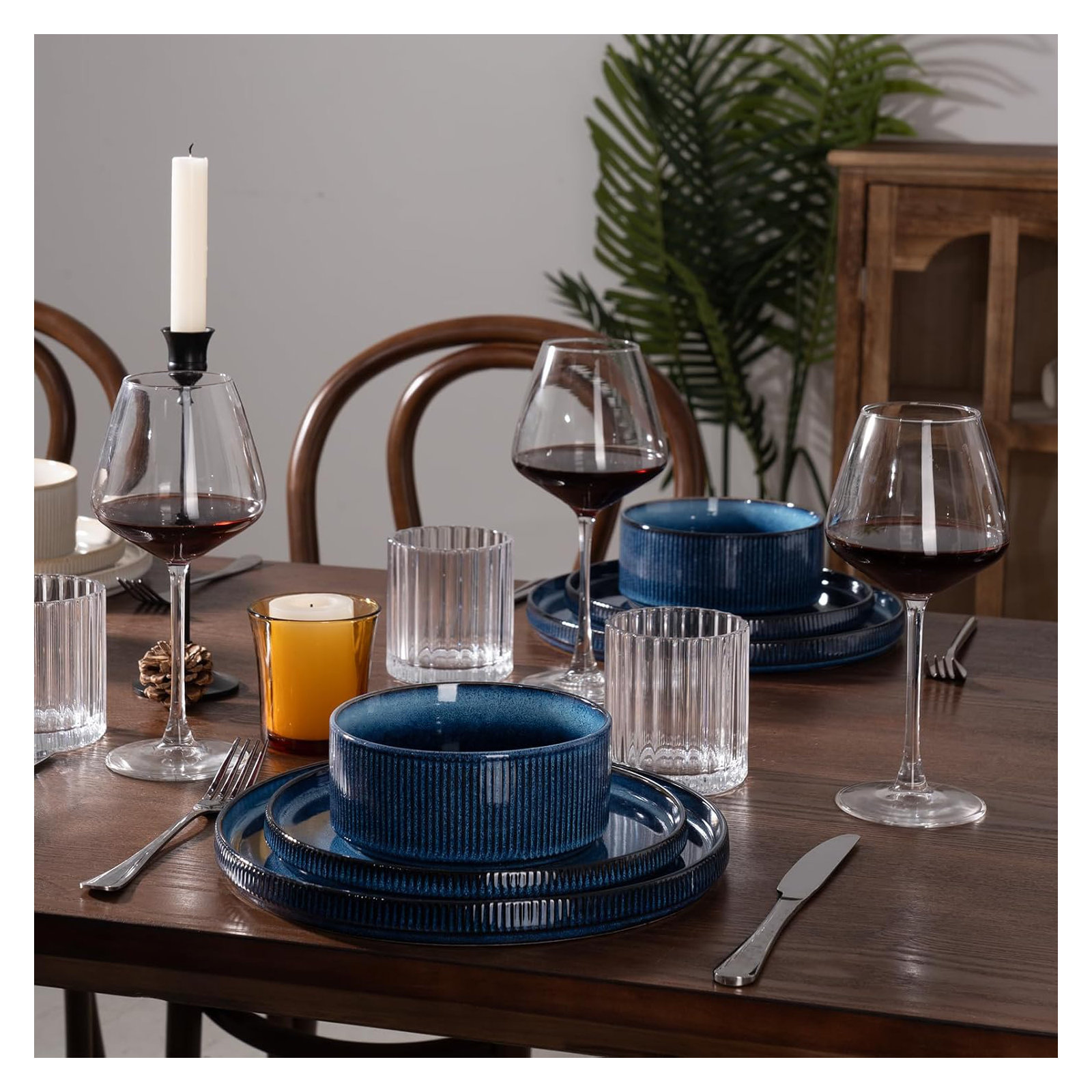 Stoneware Dinnerware Set, Service for 4, Nebulas Blue