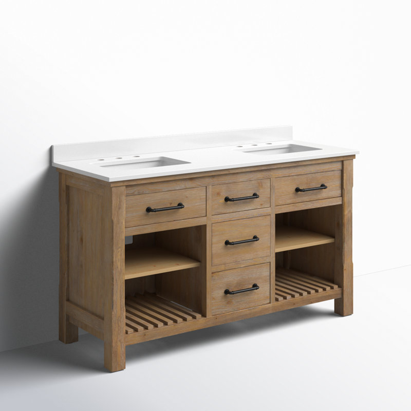 Lauren 60'' Double Bathroom Vanity with Top, White Engineered Stone Countertop