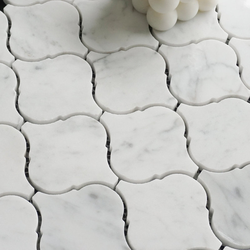 Natural 12.01 in. x 12.21 in. Arabesque Polished Marble Mosaic Tile, Carrara White
