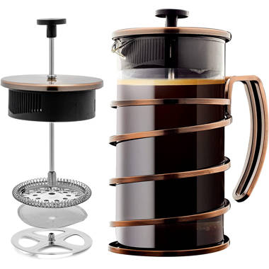 Ovente Glass French Press Coffee Maker 34oz w/Stainless Steel Filter Plunger, Copper FSW34C Ovente