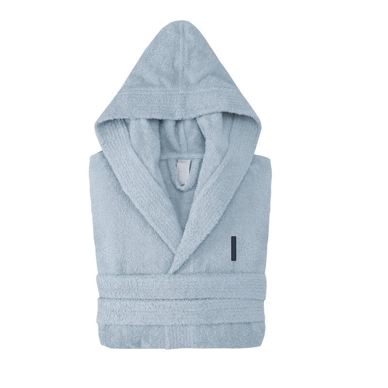 Peignoir monogrammé à capuche en coton turc, I, Bleu