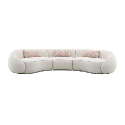 Sahara Beige Boucle Sectional Sofa W/3 Pillows