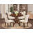 5 Piece Kitchen Table & Chairs Set Includes a Round Dining Table with Dropleaf and 4 Brown Linen Fabric Parson Dining Chairs, Natural-78340589-78340590