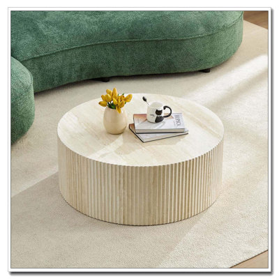 Round Coffee Table with Handcrafted Relief