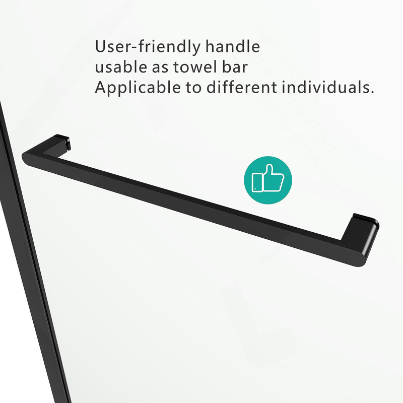 56-60"W x 76"H Sliding Shower Door, 8mm Frameless Glass Shower Door with Matte Black Hardware, Towel Bar and Handle,Drop Shipping available