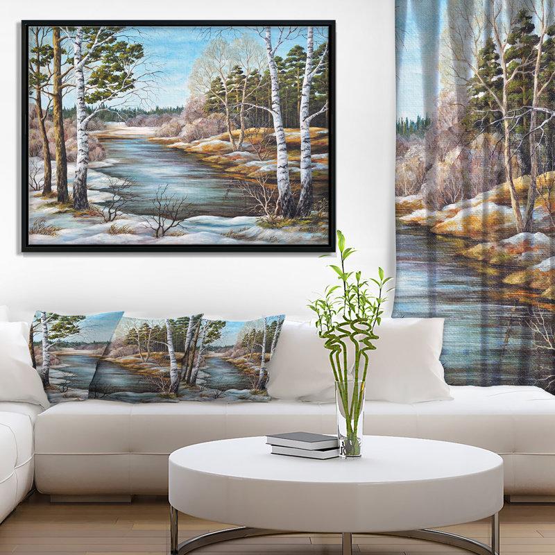 Schafer «The Spring Siberian River», peinture, H 30 po x l 40 po x P 1,5 po, Toile avec cadre flottant