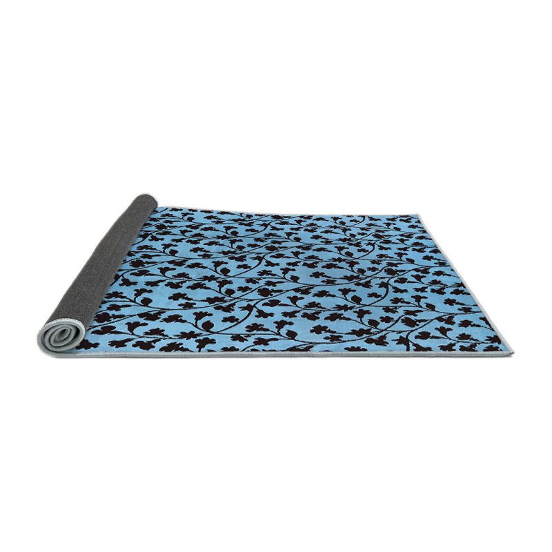 Tapis bleu à motif floral Pompton, Rond 8 pi