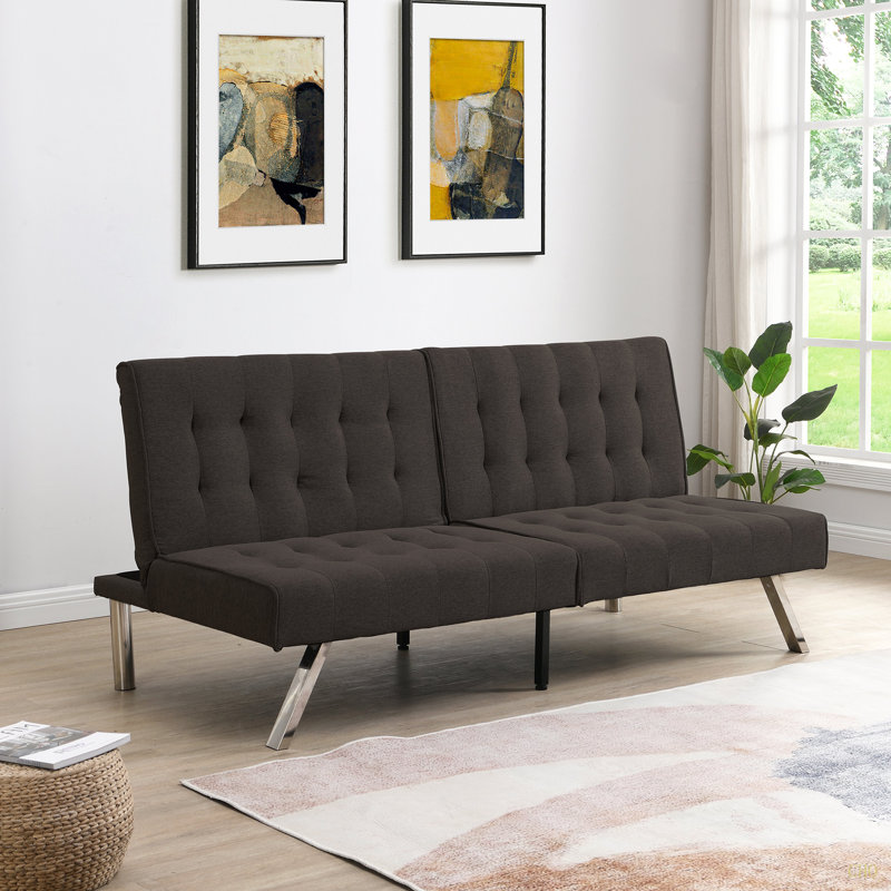 Structure en bois, pieds en acier inoxydable, futon, canapé, Espresso
