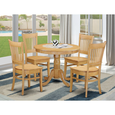 Round Natural Oak Finish Solid Wood Top Dining table with Lattice Back by Canora Grey