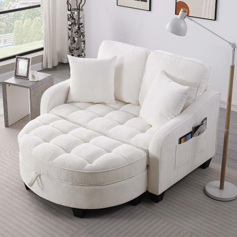 Canapé en chenille 2 places, méridienne double, Beige