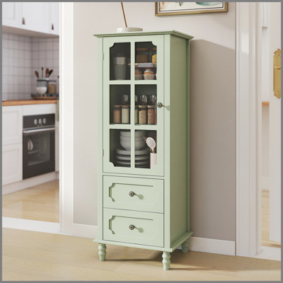 Buffet minimaliste avec portes en verre et double tiroir, rangement moderne en bois pour le salon et la salle à manger