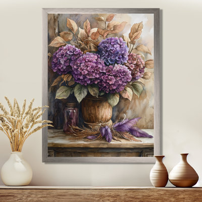 Hortensias avec plumes - Art mural floral