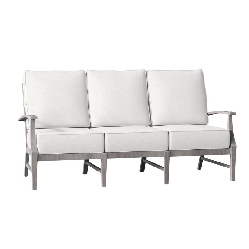 Croquet 75.75" Wide Outdoor Teak Patio Sofa with Cushions, Welt, Oyster Teak, Intermix Indigo