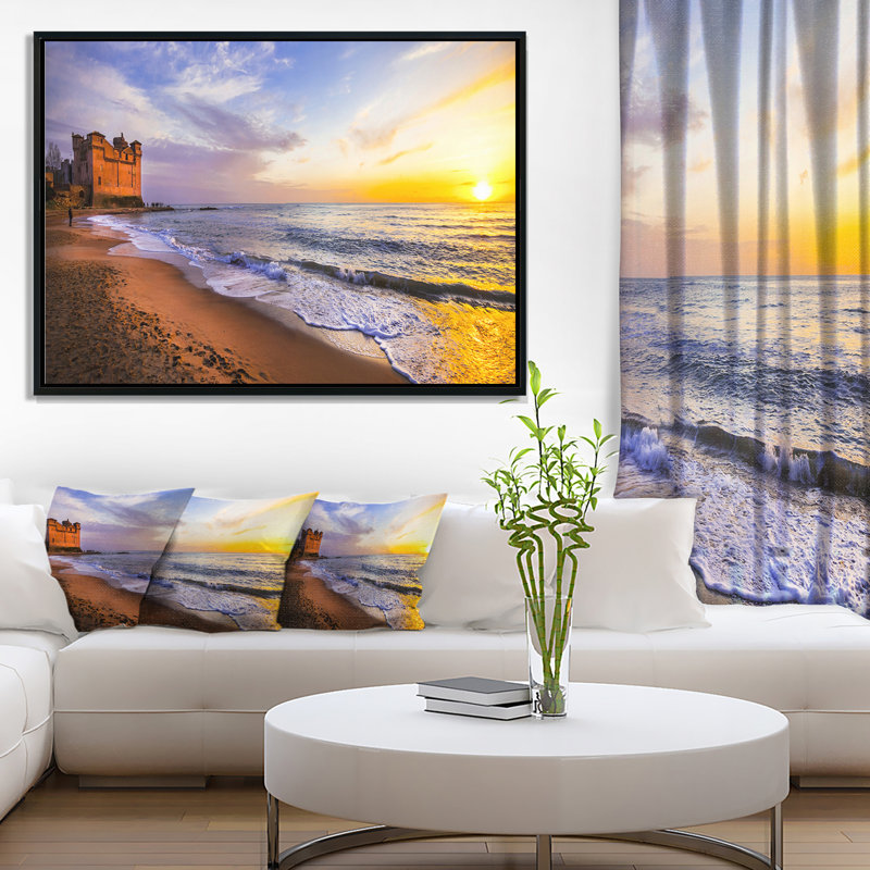 «Castle Santa Severa over Sunset Italy», reproduction de photo sur toile tendue encadrée, H 28 po x l 60 po x P 1,5 po