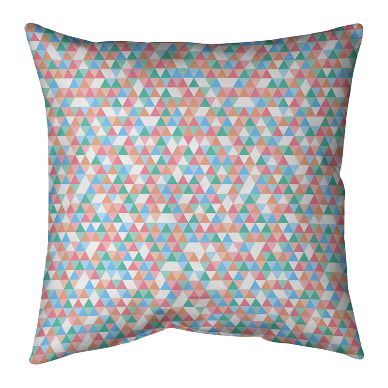 Coussin Triangle, Bleu ciel / Orange / Pêche, 14 po x 14 po, Polyester / Bourre en polyester
