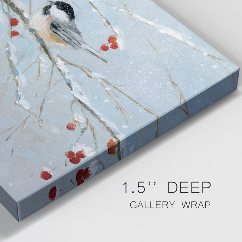 Enya Chickadees In Winter - reproduction d'art sur toile tendue, H 36 po x l 24 po x P 1 po