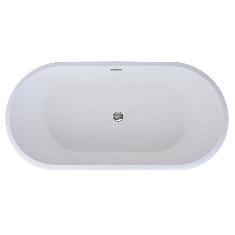 LIDO 66" X 34" Freestanding Soaking Solid Surface Bathtub, Satin Nickel