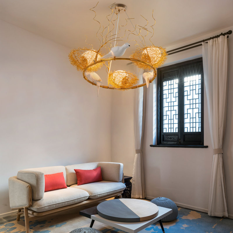 Ffraid Light Gold Unique/Statement Bird Nest Pendant Lights