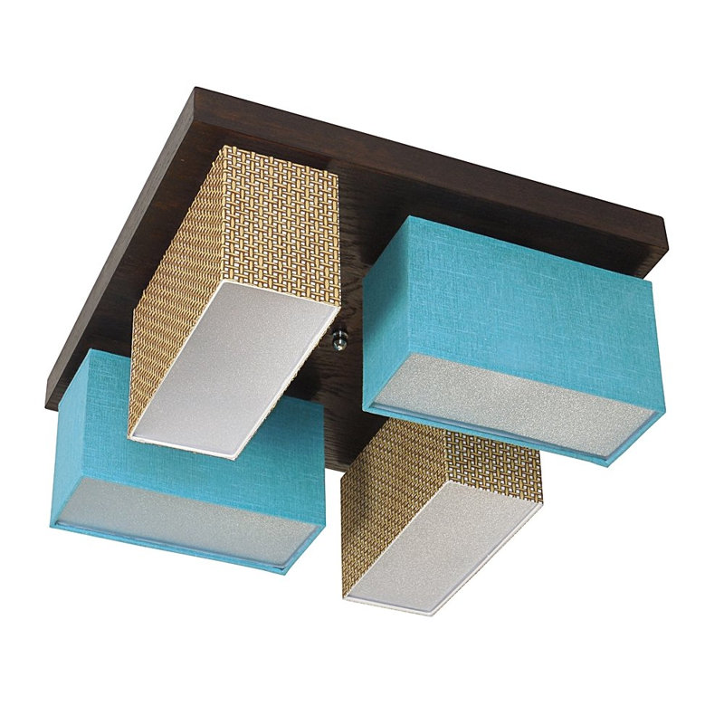 Judkins Flush Mount, Dark brown, China grass/Turquoise/Transparent beige