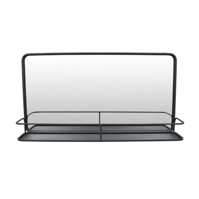 Feno Decorative Wall Mirror, 30 Inch Landscape Black Metal Frame