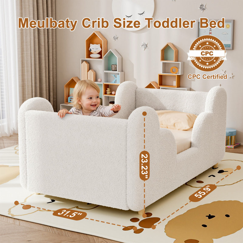 Toddler Cloud Bed (2-7y) - Removable Guardrail Velvet Bed white , White