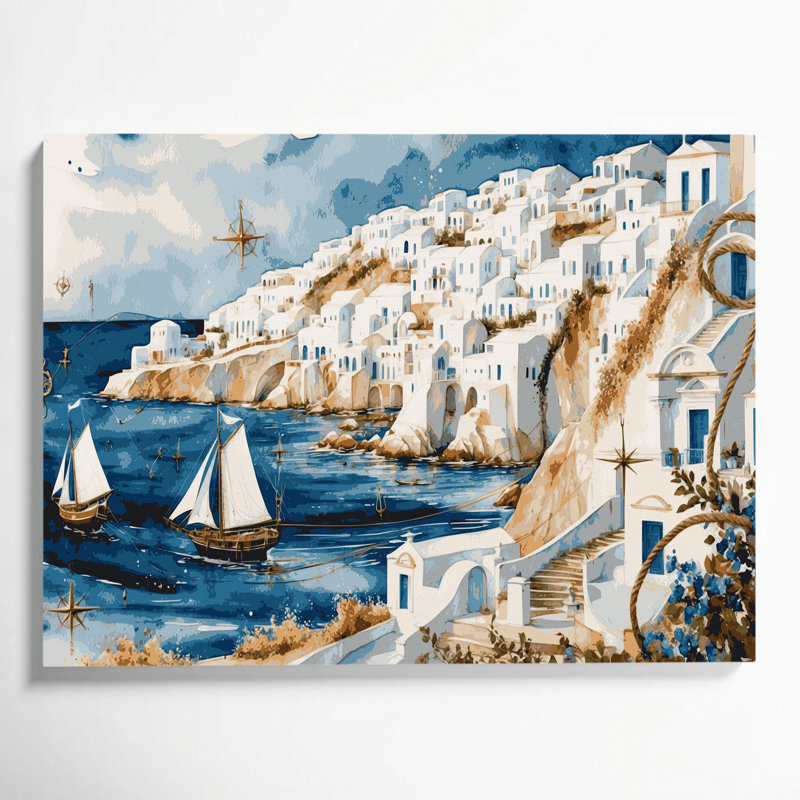 Art nautique sur toile beige, H 16 po x l 20 po